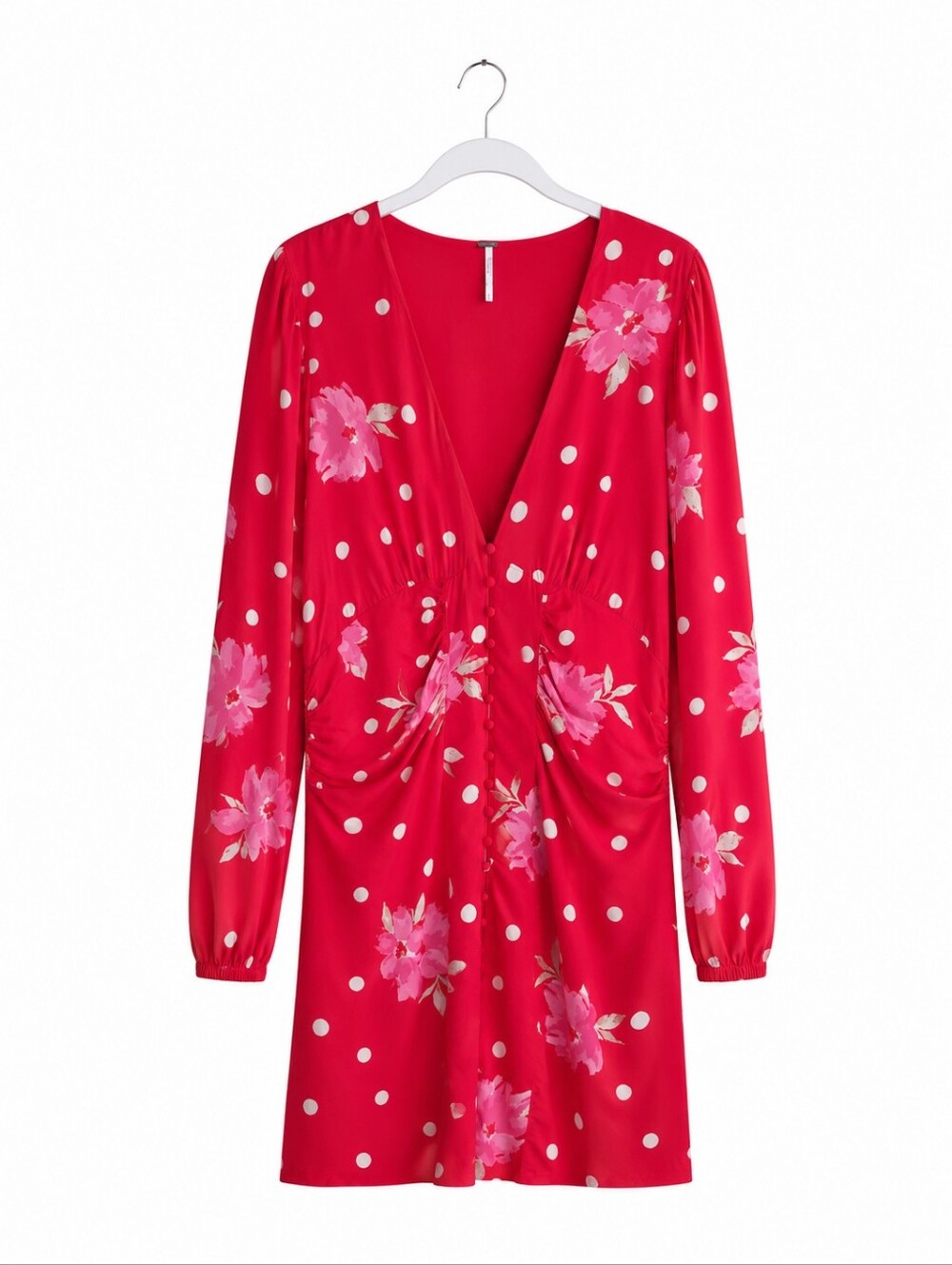 Free People Red Floral Polka Dot Mini Dress - Picture 4 of 15